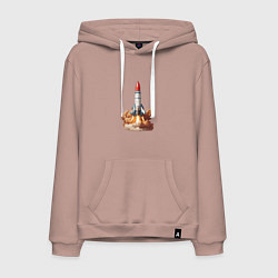 Толстовка-худи хлопковая мужская Взлет космической ракеты, цвет: пыльно-розовый