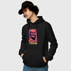 Толстовка-худи хлопковая мужская Lenin revolution, цвет: черный — фото 2