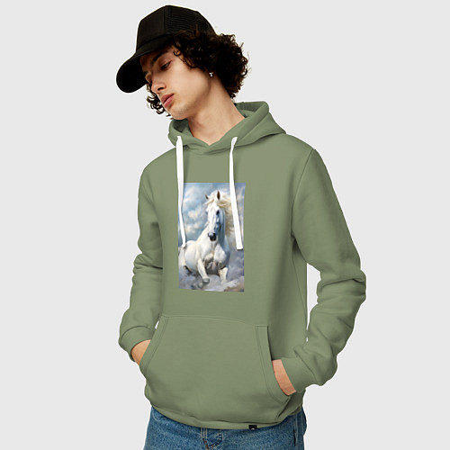 Мужская толстовка-худи Белая лошадь на фоне неба / Авокадо – фото 3