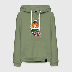 Толстовка-худи хлопковая мужская Игрушечный мишка в носке, цвет: авокадо