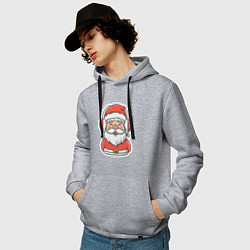 Толстовка-худи хлопковая мужская Дед Мороз в наушниках, цвет: меланж — фото 2
