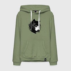 Толстовка-худи хлопковая мужская Девочка кошка - киберпанк, цвет: авокадо