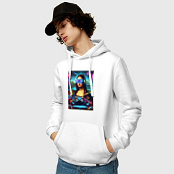 Толстовка-худи хлопковая мужская Mona Lisa is an avid gamer - cyberpunk, цвет: белый — фото 2