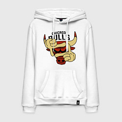 Толстовка-худи хлопковая мужская Bulls logo with hands, цвет: белый