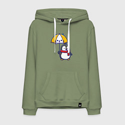 Толстовка-худи хлопковая мужская Пингвинчик под зонтом, цвет: авокадо