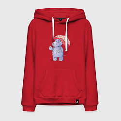 Толстовка-худи хлопковая мужская Мультяшный бегемот с зонтом, цвет: красный