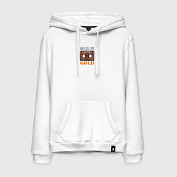 Толстовка-худи хлопковая мужская Ретро кассета для магнитофона, цвет: белый