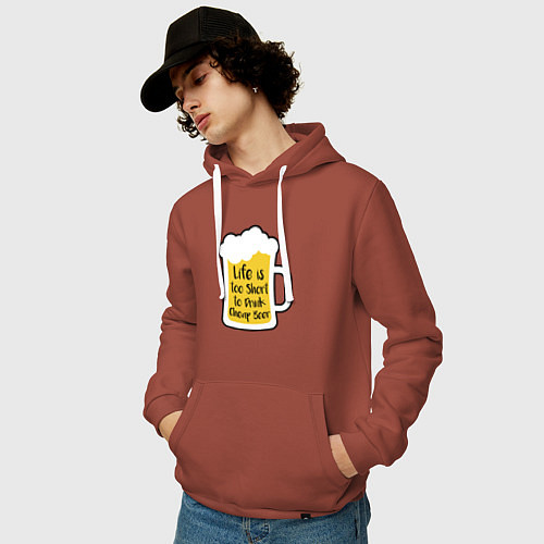 Мужская толстовка-худи Жизнь коротка чтобы пить дешёвое пиво / Кирпичный – фото 3