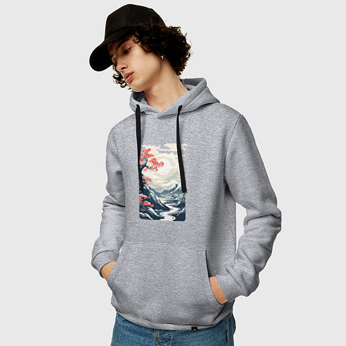 Мужская толстовка-худи Горный пейзаж в японском стиле / Меланж – фото 3
