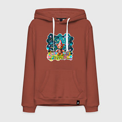 Толстовка-худи хлопковая мужская Мишка в праздничном колпаке и конфетти: жизнь слиш, цвет: кирпичный