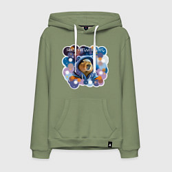 Толстовка-худи хлопковая мужская Мем капибара в капюшоне: несу тепло и уют, цвет: авокадо