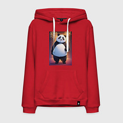 Толстовка-худи хлопковая мужская Панда в свитере под салютом - ai art, цвет: красный