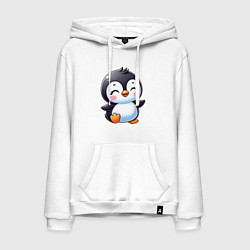 Толстовка-худи хлопковая мужская Маленький радостный пингвинчик, цвет: белый