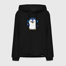 Толстовка-худи хлопковая мужская Привет от пингвина, цвет: черный