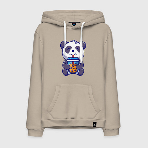 Мужская толстовка-худи Drinking panda / Миндальный – фото 1
