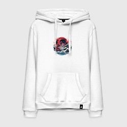 Толстовка-худи хлопковая мужская Волны в японской стилистике, цвет: белый