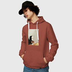 Толстовка-худи хлопковая мужская Каонаси чаепитие, цвет: кирпичный — фото 2