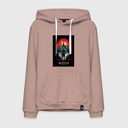 Толстовка-худи хлопковая мужская Assassins creed загадочный город, цвет: пыльно-розовый