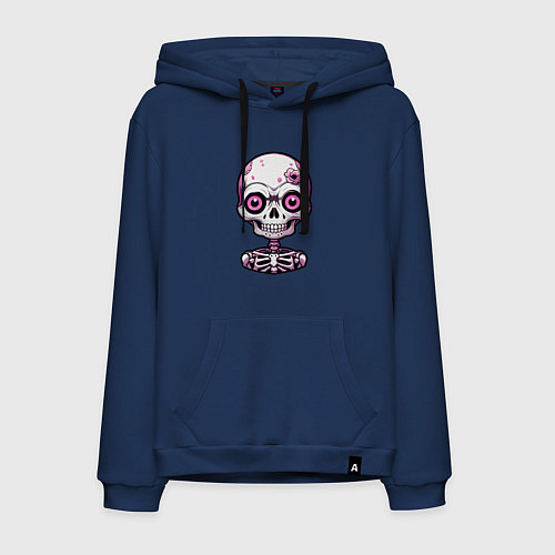 Мужская толстовка-худи Розовый скелет с большими глазами / Тёмно-синий – фото 1
