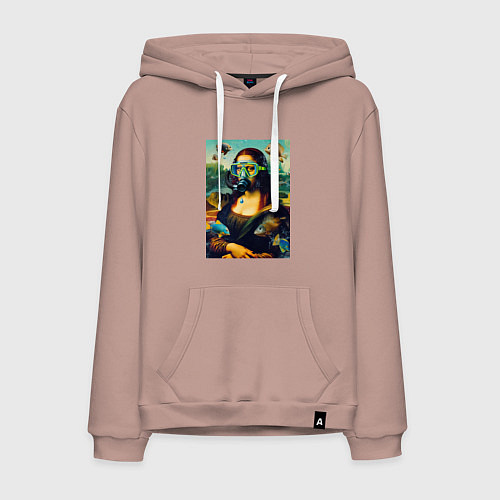 Мужская толстовка-худи Мона Лиза под водой - нейросеть / Пыльно-розовый – фото 1