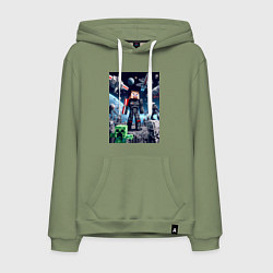 Толстовка-худи хлопковая мужская Minecraft and Mass effect - collaboration ai art, цвет: авокадо