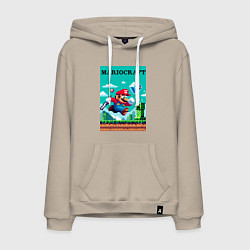 Толстовка-худи хлопковая мужская Mario and Minecraft - collaboration pixel art, цвет: миндальный