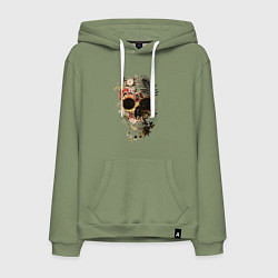 Толстовка-худи хлопковая мужская Череп из цветов, цвет: авокадо