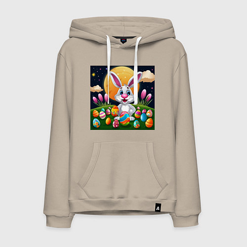 Мужская толстовка-худи Ушастик и луна / Миндальный – фото 1