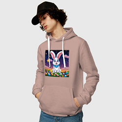 Толстовка-худи хлопковая мужская Кролик под звёздами, цвет: пыльно-розовый — фото 2