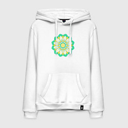 Толстовка-худи хлопковая мужская Мандала зеленых оттенков, цвет: белый