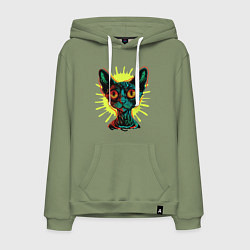 Толстовка-худи хлопковая мужская Кот медиум - нейросеть, цвет: авокадо
