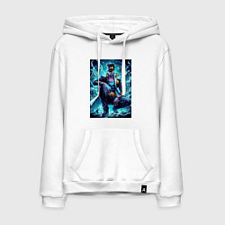 Толстовка-худи хлопковая мужская Jotaro Kujo - neon glow ai art, цвет: белый