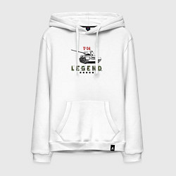 Толстовка-худи хлопковая мужская Танк Т-34 - легенда, цвет: белый