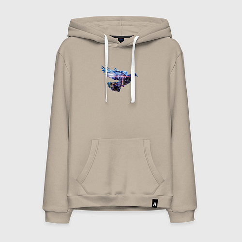 Мужская толстовка-худи Голубь с ночным городом внутри / Миндальный – фото 1