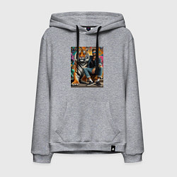 Толстовка-худи хлопковая мужская Чувак хипстер с тигром - нейросеть, цвет: меланж