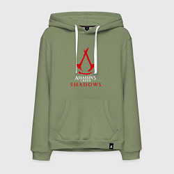 Толстовка-худи хлопковая мужская Assassins creed shadows logo, цвет: авокадо