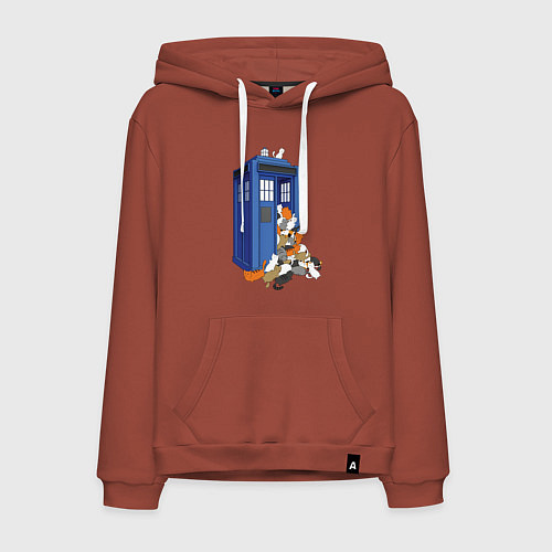 Мужская толстовка-худи Тардис и котики / Кирпичный – фото 1
