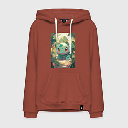 Толстовка-худи хлопковая мужская Покемон Бульбазавр, цвет: кирпичный