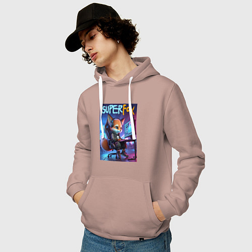 Мужская толстовка-худи Super fox gamer - ai art fantasy / Пыльно-розовый – фото 3