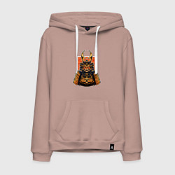 Толстовка-худи хлопковая мужская Тигр - самурай, цвет: пыльно-розовый