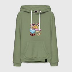 Толстовка-худи хлопковая мужская Пицца и енотики, цвет: авокадо