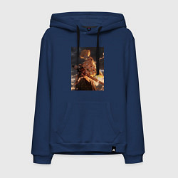 Толстовка-худи хлопковая мужская Клинок, рассекающий демонов Дзэнъицу Агацума молни, цвет: тёмно-синий