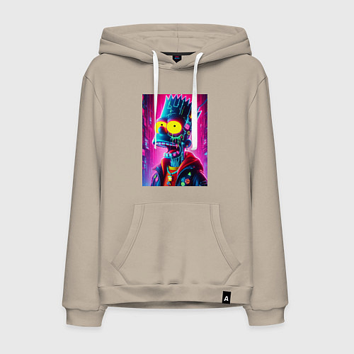 Мужская толстовка-худи Cyber Bart Simpson - neon glow ai art / Миндальный – фото 1