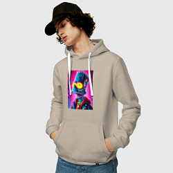 Толстовка-худи хлопковая мужская Cyber Bart Simpson - neon glow ai art, цвет: миндальный — фото 2