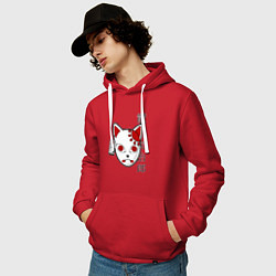 Толстовка-худи хлопковая мужская Маска кицунэ - клинок рассекающий демонов, цвет: красный — фото 2