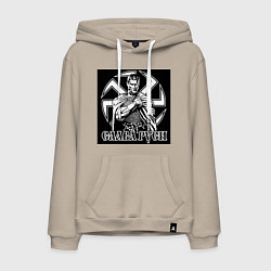 Толстовка-худи хлопковая мужская Слава руси, цвет: миндальный
