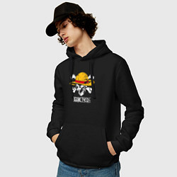 Толстовка-худи хлопковая мужская One piece череп в соломенной шляпе, цвет: черный — фото 2