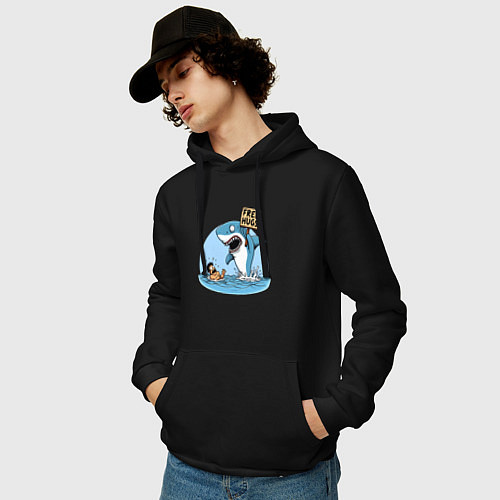 Мужская толстовка-худи Free hugs - shark / Черный – фото 3