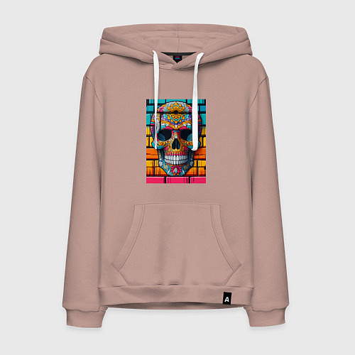 Мужская толстовка-худи Череп - граффити от нейросети / Пыльно-розовый – фото 1