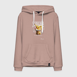 Толстовка-худи хлопковая мужская Пикачу с мороженном, цвет: пыльно-розовый